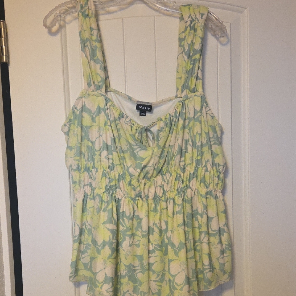 torrid Pale Green Floral Smocked Waist Tank